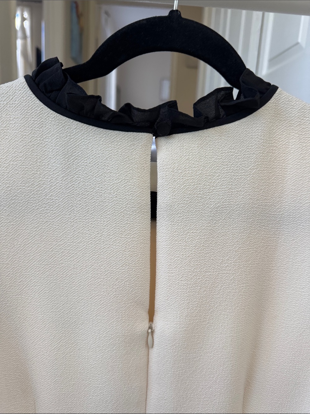 J. Crew Cream Shift Dress with Black Ruffle Trim - Picture 8 of 10